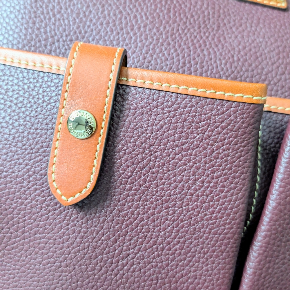 Dooney & Bourke Plum Pebble Leather Tote with Tan Trim - Picture 12 of 13